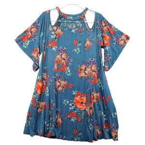 Torrid Women's Super Soft Knits A-Line Floral Dress Blue Size 00 Cold Shoulder